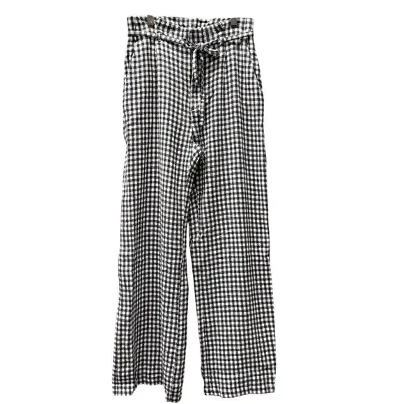 Abercrombie & Fitch Pants Womens Small Blue White Coastal Gingham Linen Blend - Picture 2 of 10